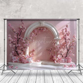 Aperturee - Vintage Pink White Arch Door Floral Wedding Backdrop